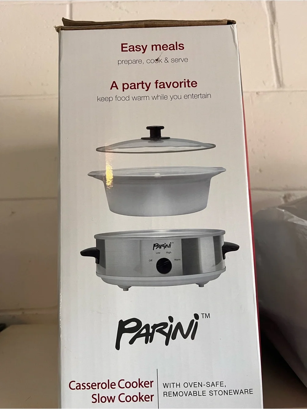 Parini White & Silver Casserole Slow Cooker - 2.5 Quart